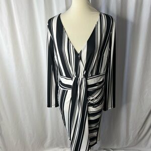Venus Black & White Striped Draped Long Sleeve Dress – Size L